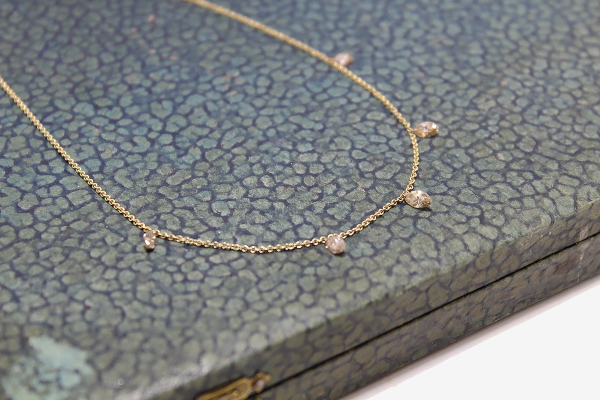14k Gold Floating Marquise Diamond Necklace