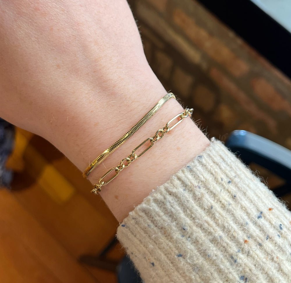 14k Gold Small Trombone Chain Bracelet – Gem