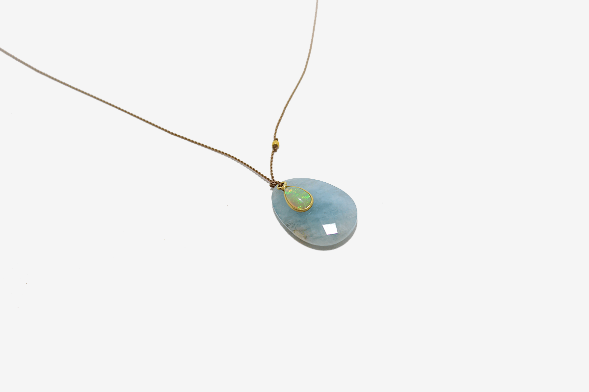 Margaret Solow 18k Aquamarine + Opal Necklace