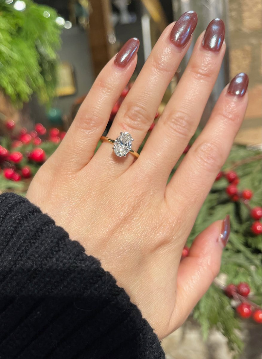 14k Gold Oval Diamond Solitaire Ring – Gem