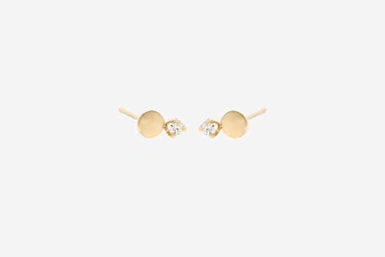 Zoe Chicco 14k Gold Disc + Diamond Stud Earrings