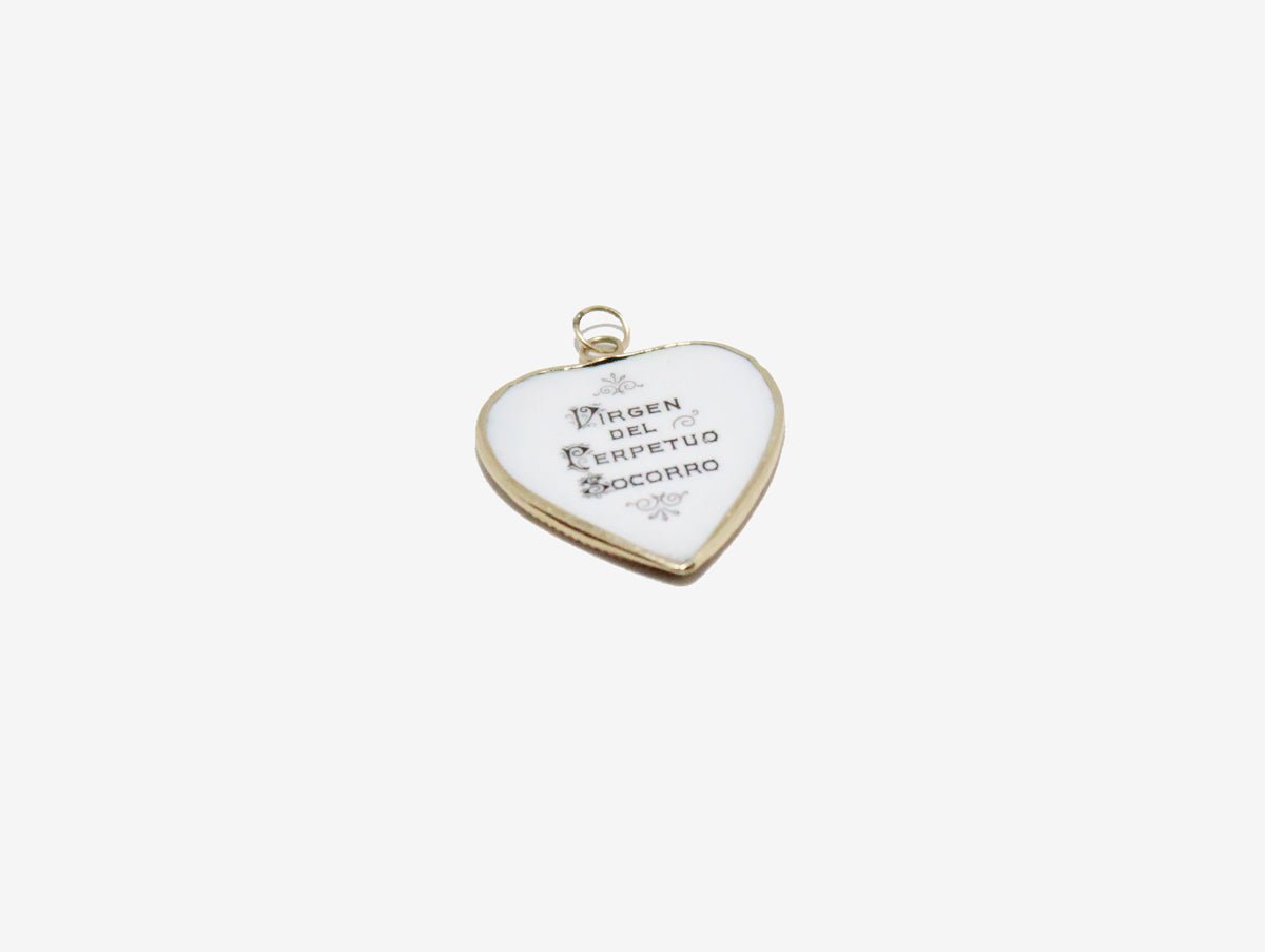 10k Gold Vintage Enamel Religious Medal Heart Pendant