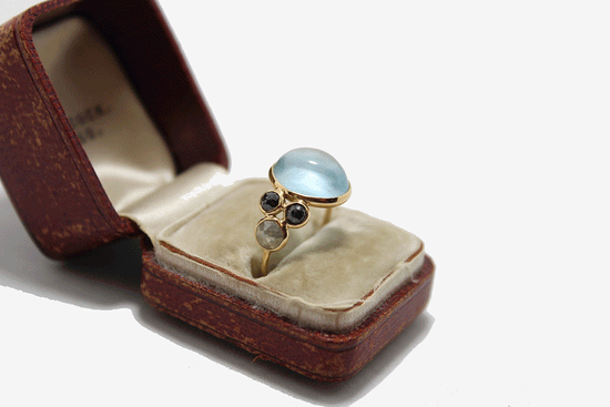14k Gold Aquamarine + Diamond Ring