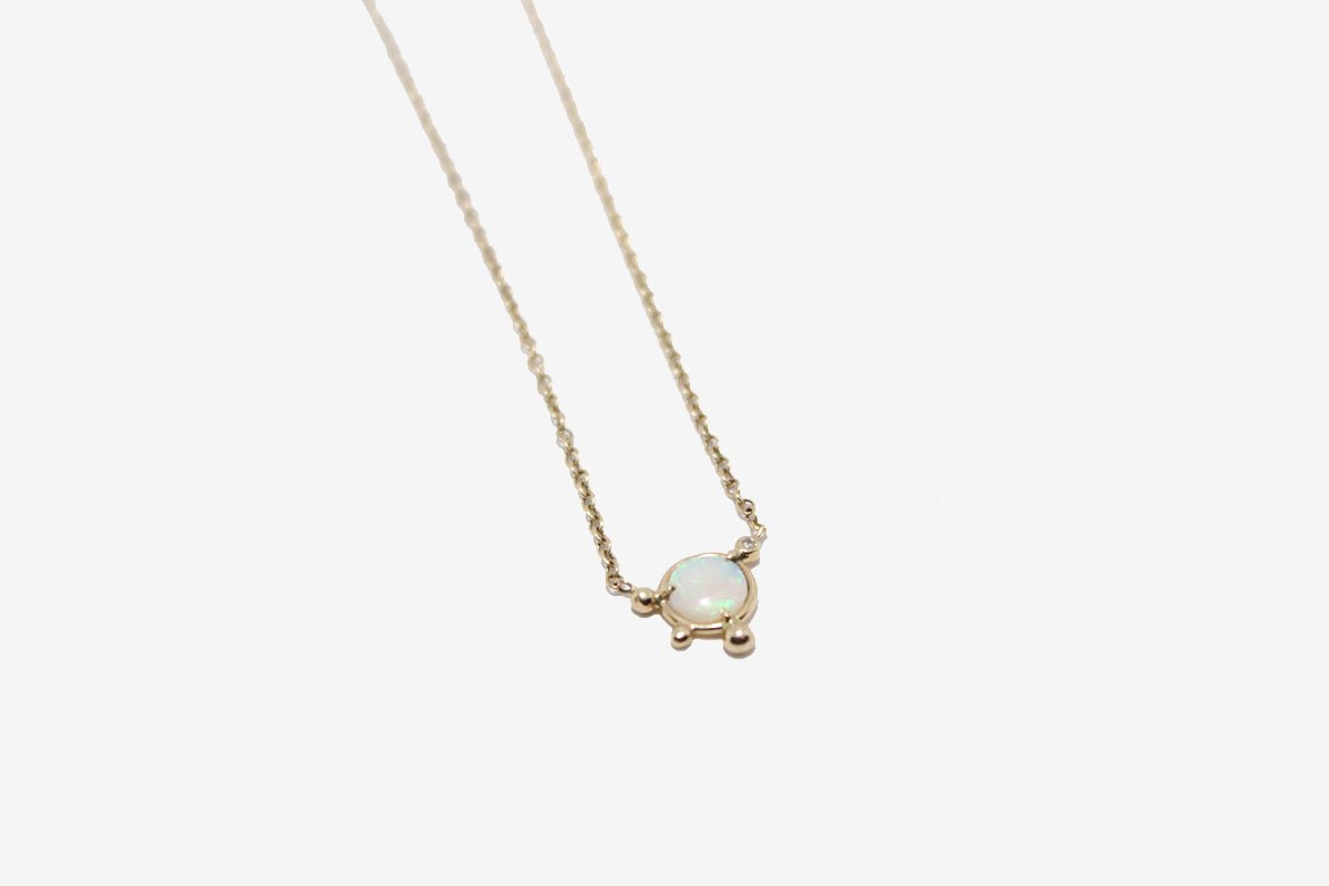 14k Gold Asymmetrical Round Opal Necklace
