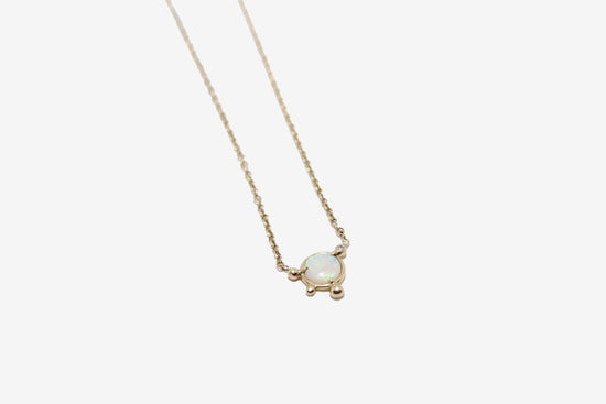 14k Gold Asymmetrical Round Opal Necklace