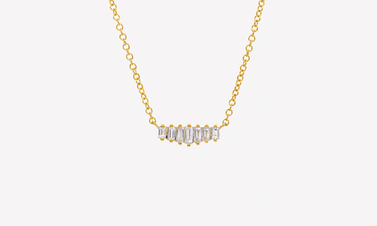 14k Gold Baguette Diamond Bar Necklace