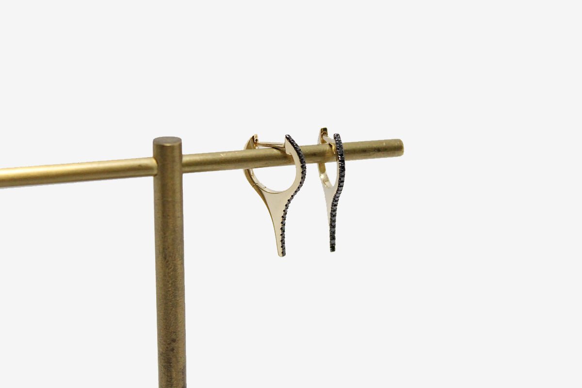 14k Gold Black Diamond Spike Huggie Earrings