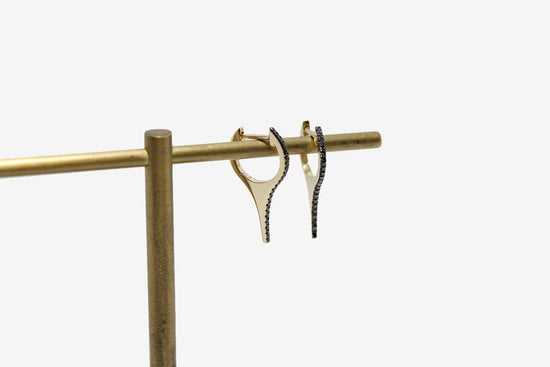 14k Gold Black Diamond Spike Huggie Earrings