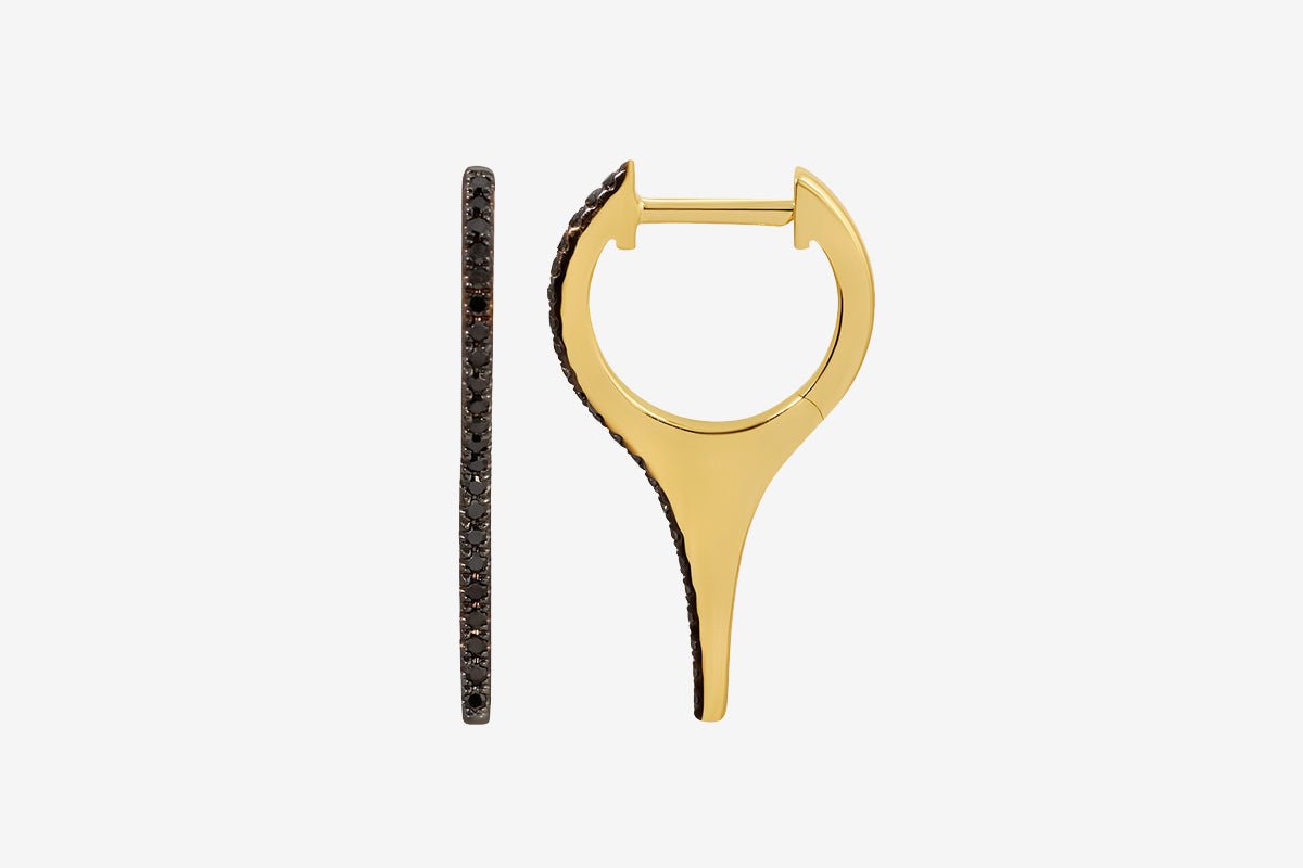 14k Gold Black Diamond Spike Huggie Earrings