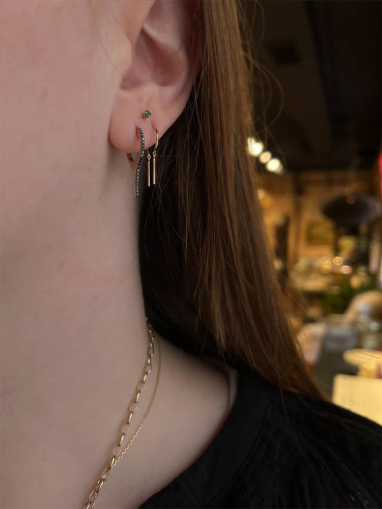 14k Gold Black Diamond Spike Huggie Earrings