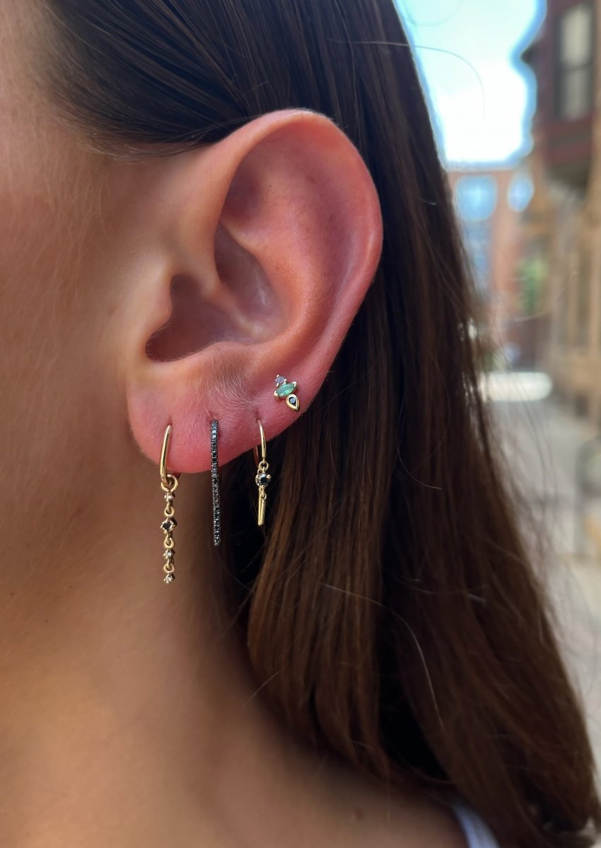 ✨ 14k Gold Black Diamond Spike Huggie Earrings ✨