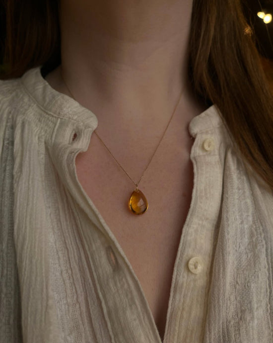 14k Gold Citrine Drop Necklace