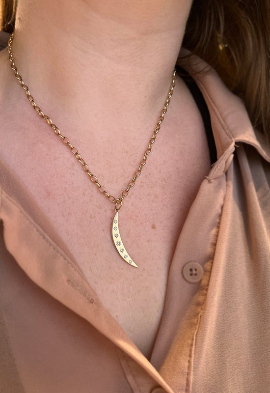 14k Gold Crescent Moon Diamond Pendant