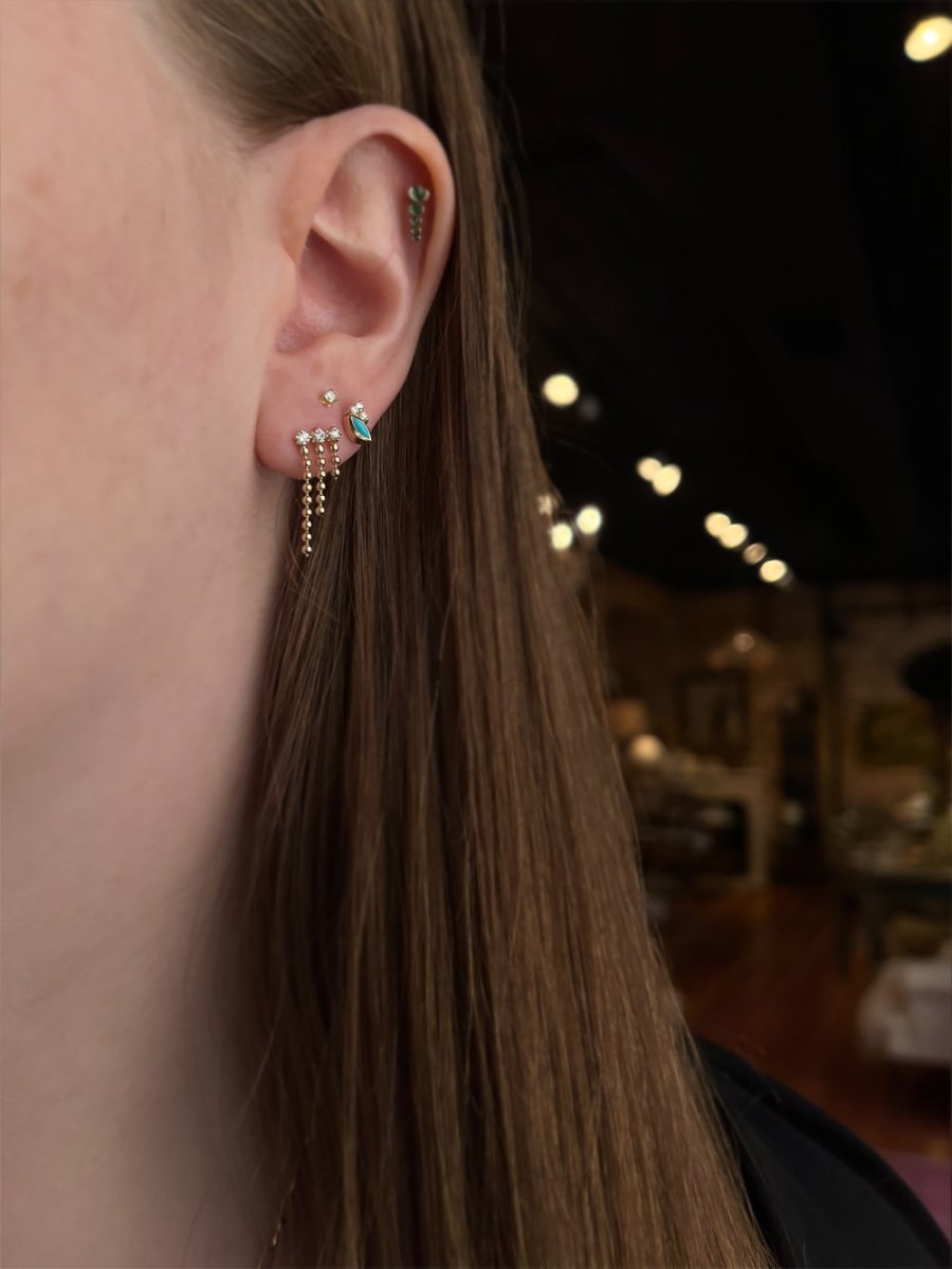 14k Gold Diamond Bead Chain Waterfall Earrings