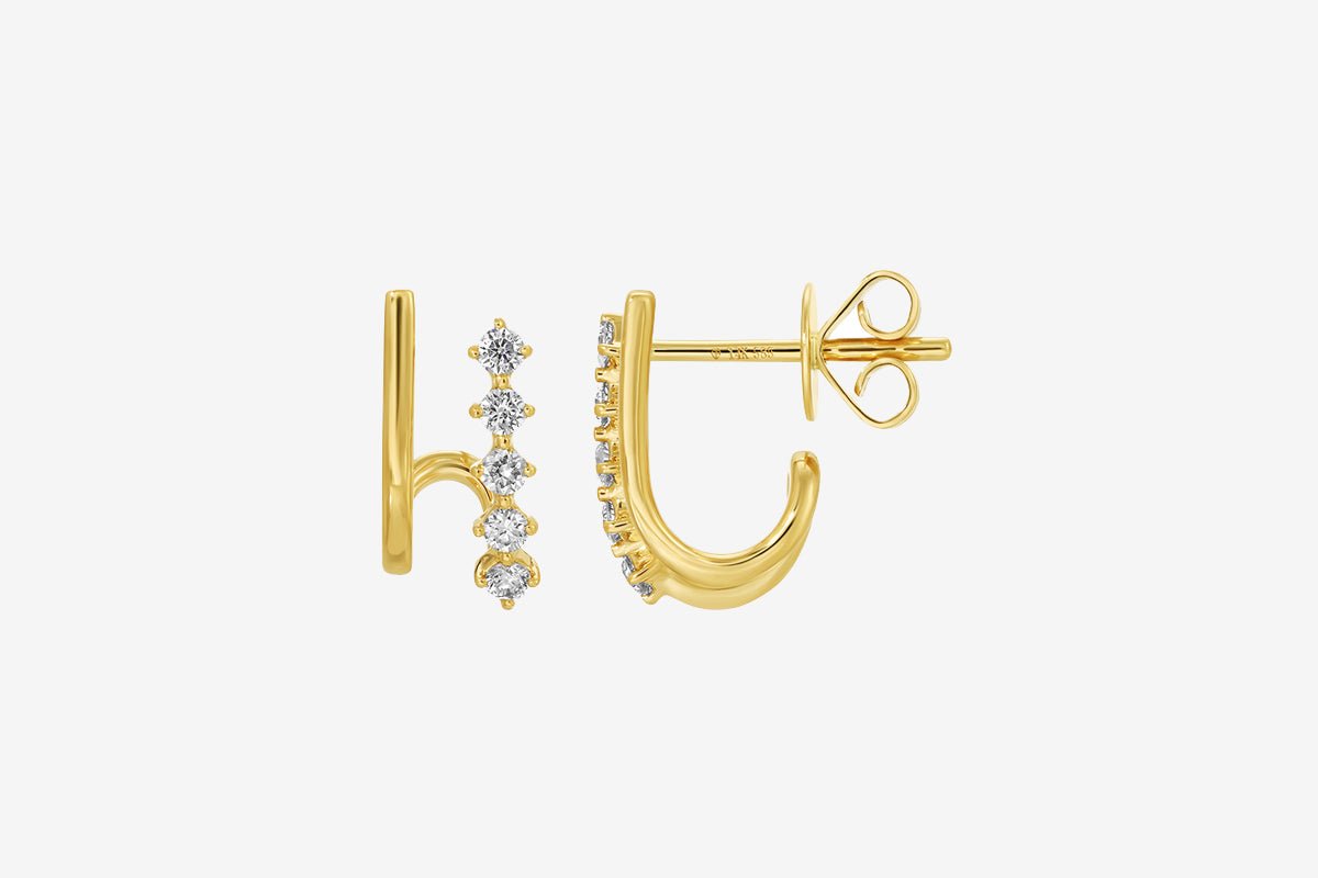 14k Gold Diamond Cage Lobe Stud Earrings