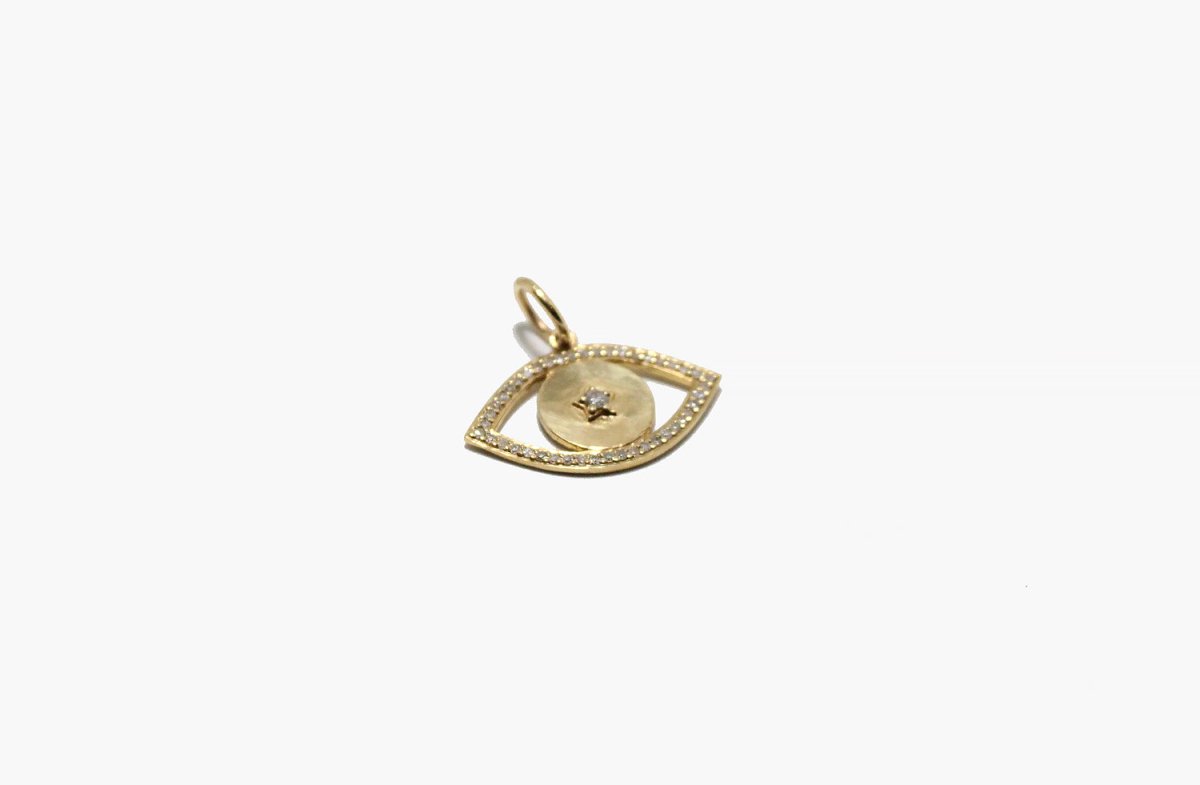 14k Gold Diamond Eye Pendant