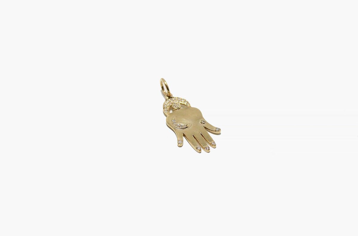 14k Gold Diamond Hamsa Charm