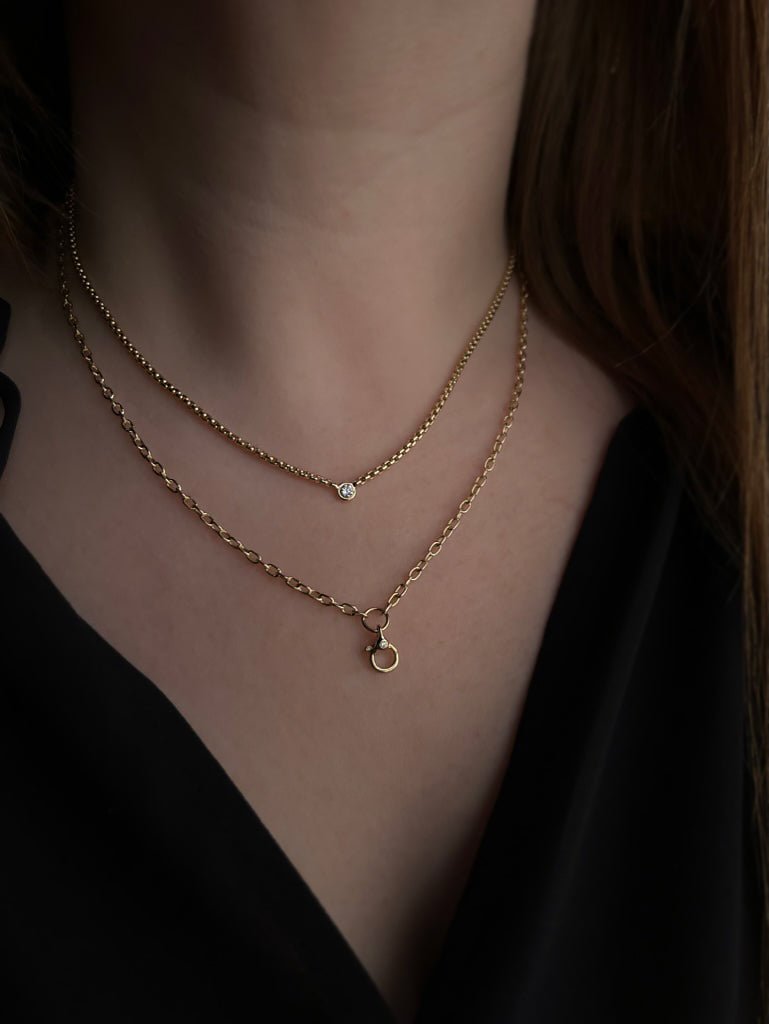 14k Gold Diamond Lobster Clasp Drop Necklace