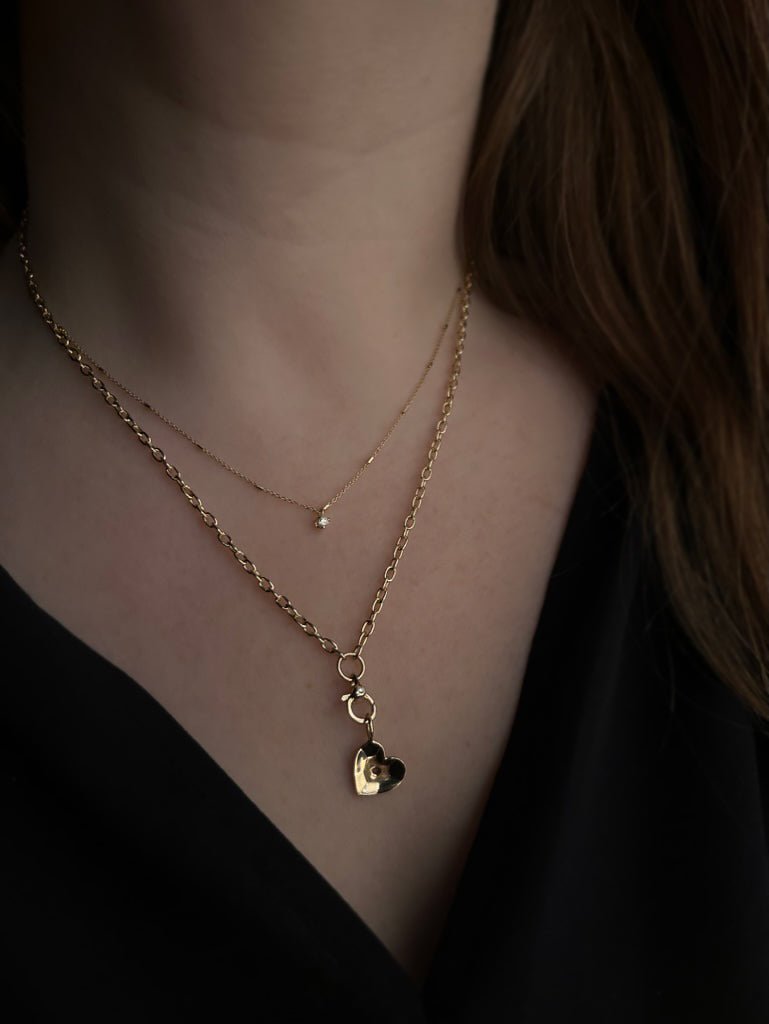 14k Gold Diamond Lobster Clasp Drop Necklace