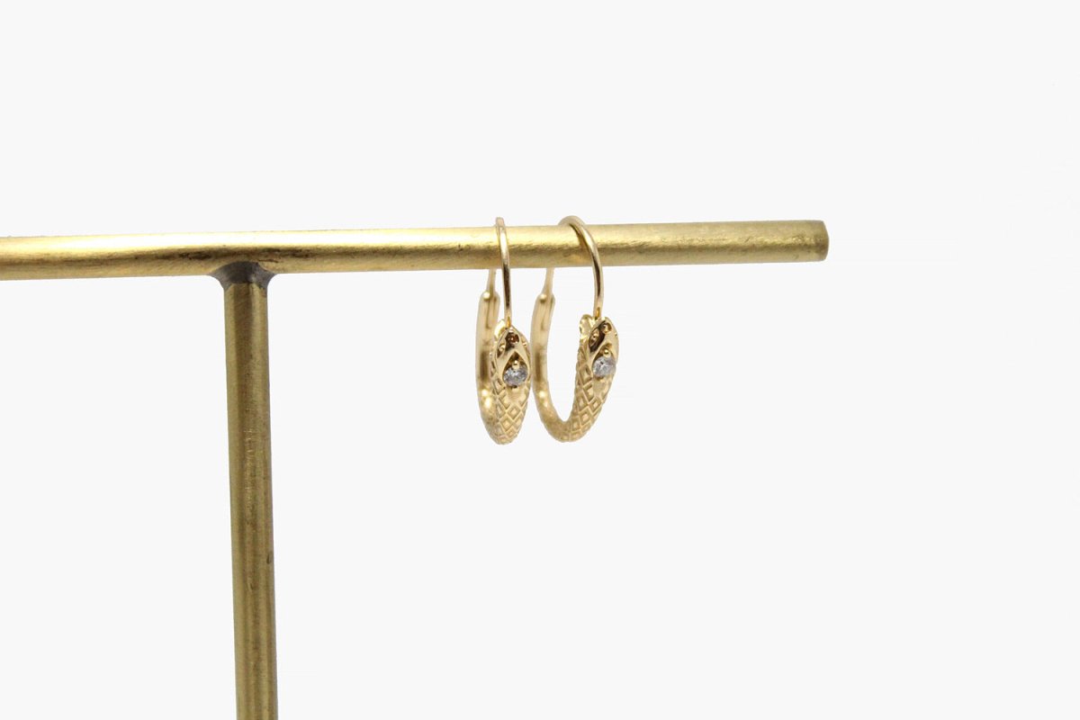 14k Gold Diamond Snake Hoop Earrings