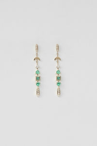 14k Gold Emerald + Diamond Dangle Earrings