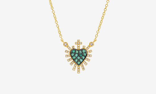 14k Gold Emerald + Diamond Sacred Heart Necklace