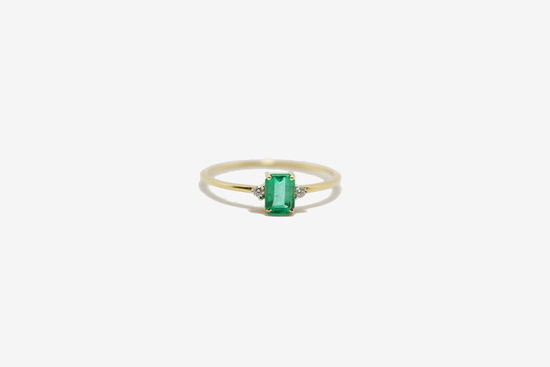 14k Gold Emerald + Diamond Ring