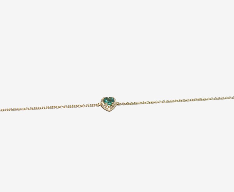 14k Gold Emerald Heart + Diamond Bracelet