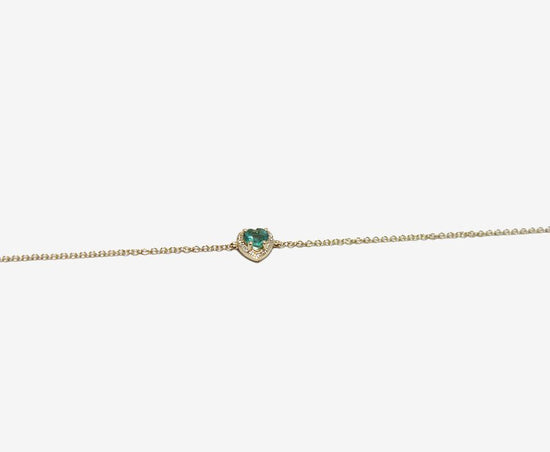 14k Gold Emerald Heart + Diamond Bracelet