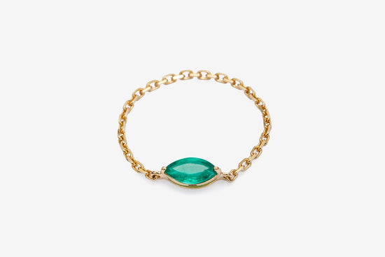 14k Gold Emerald Petite Marquise Chain Ring