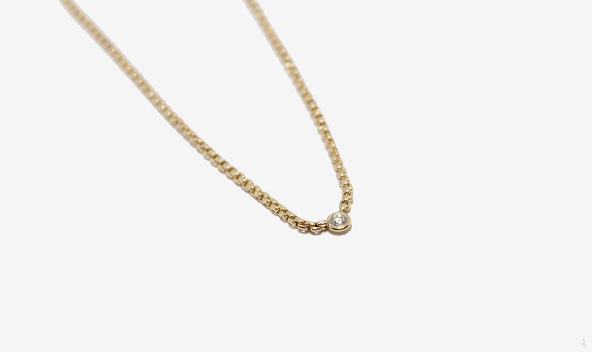 14k Gold Floating Diamond Box Chain Necklace