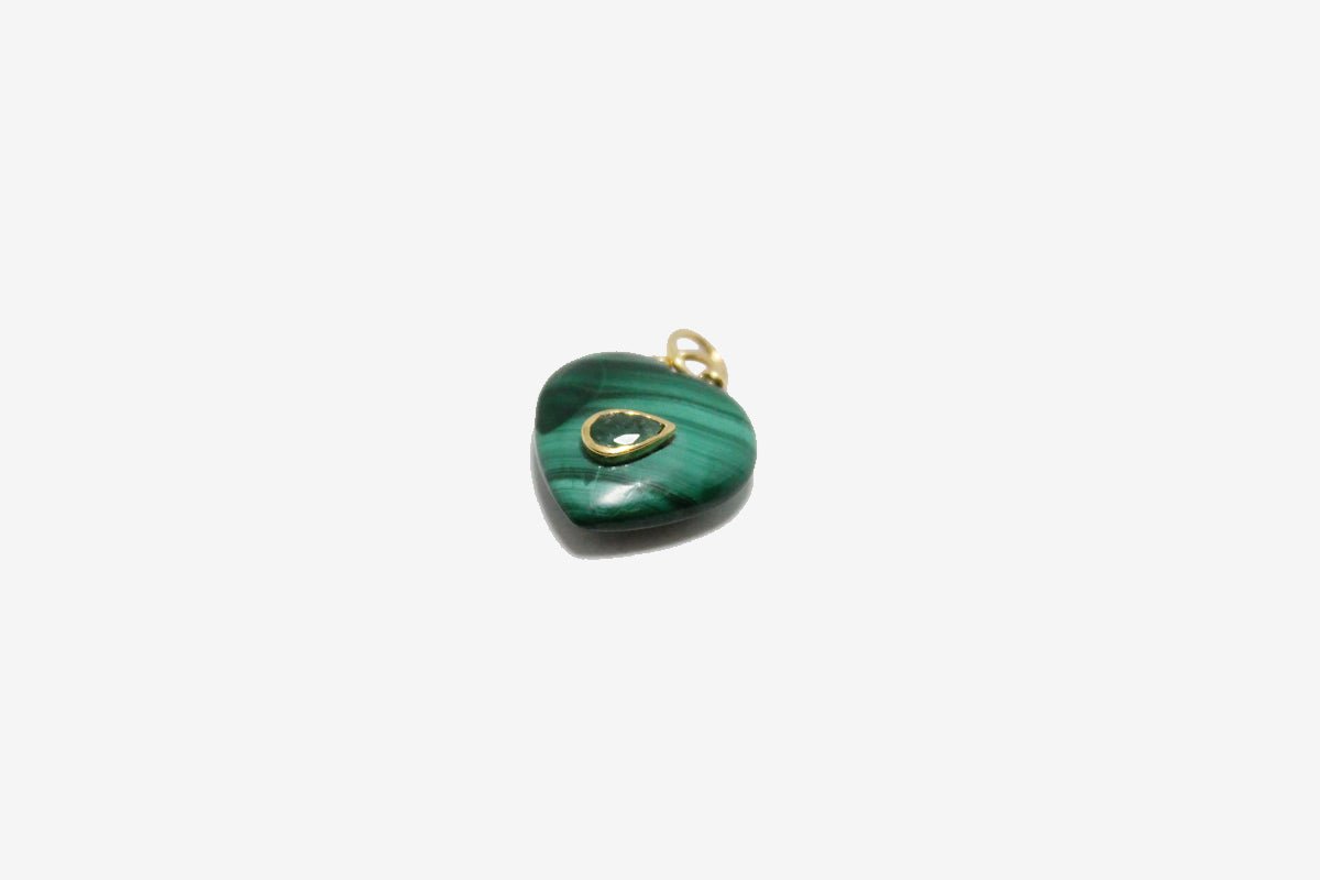 14k Gold Gemstone + Emerald Heart Pendant