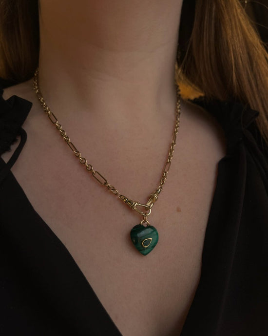 14k Gold Gemstone + Emerald Heart Pendant