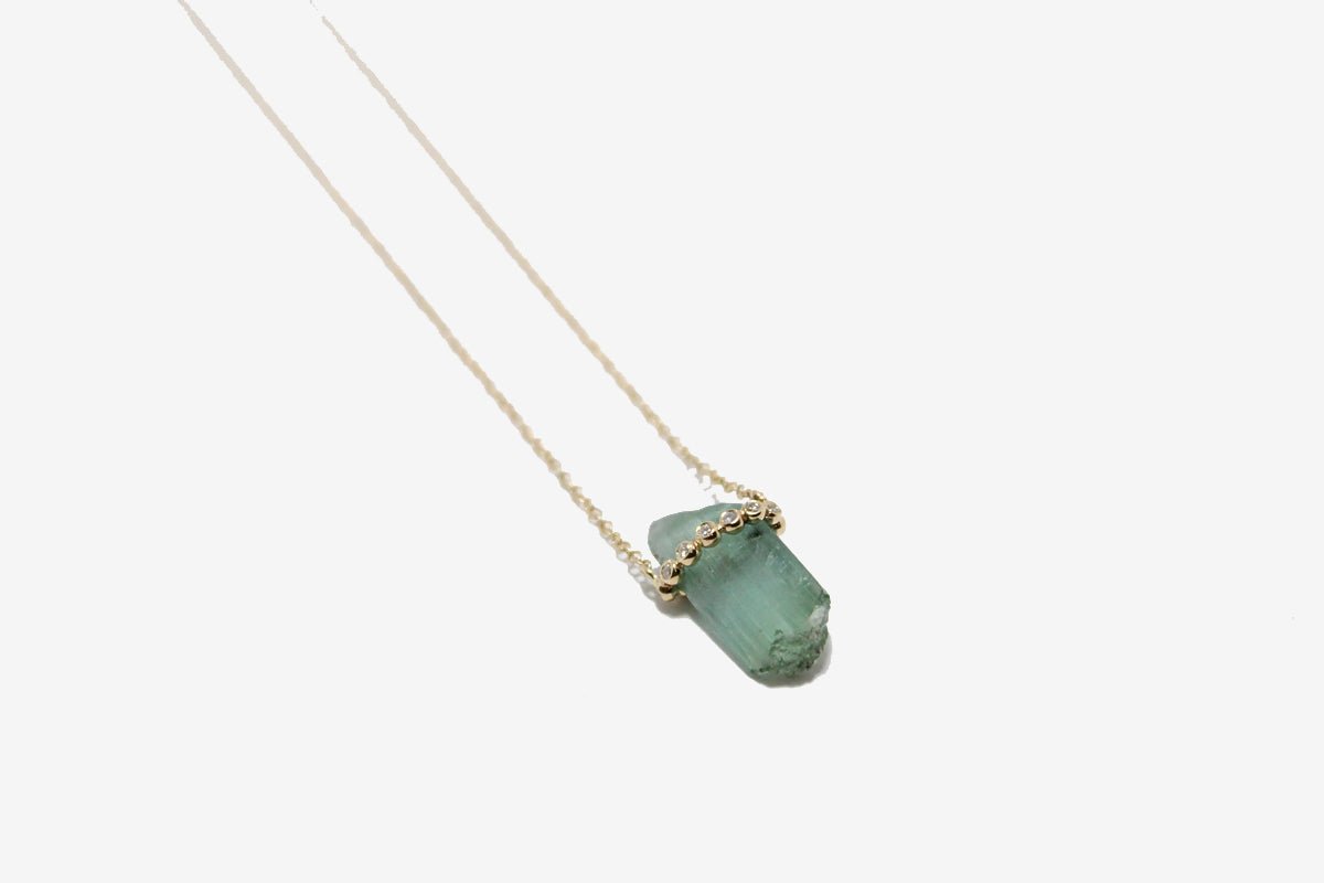 14k Gold Green Tourmaline Crystal Necklace