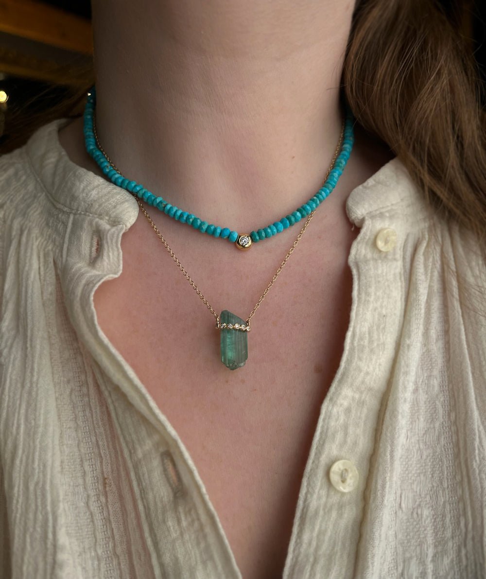 14k Gold Green Tourmaline Crystal Necklace