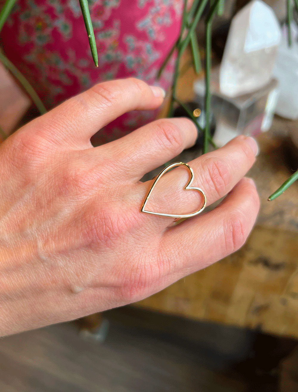 14k Gold Large Open Heart Ring