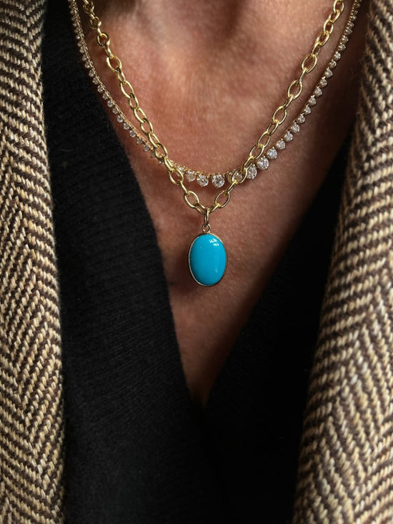 14k Gold Large Turquoise Cabochon Pendant