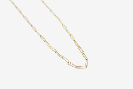 14k Gold Long Paperclip Link Chain Necklace