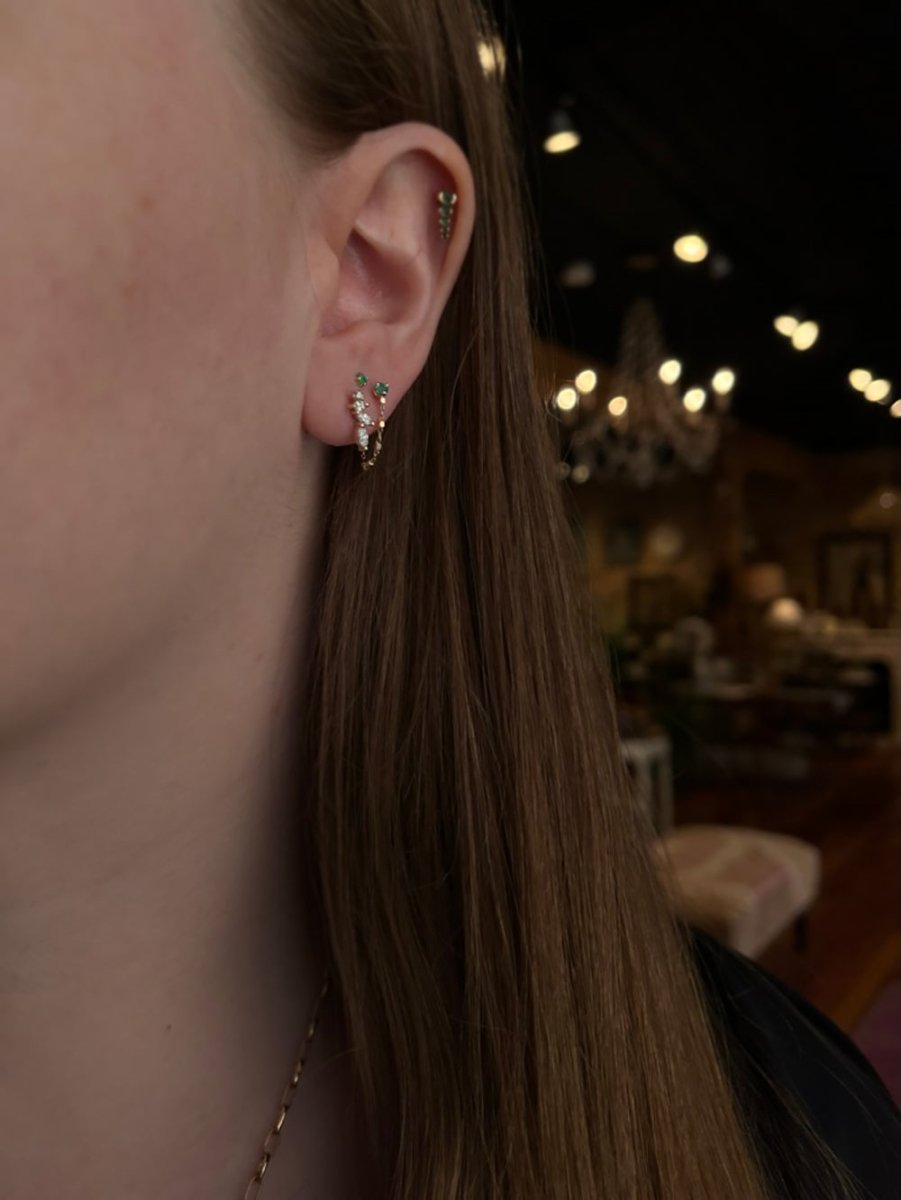 14k Gold Marquise & Round Diamond Fan Stud Earrings