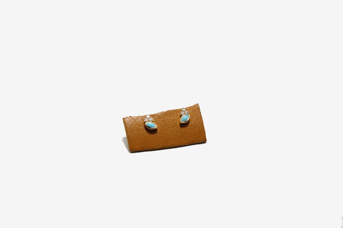 14k Gold Marquise Turquoise + Diamond Stud Earrings