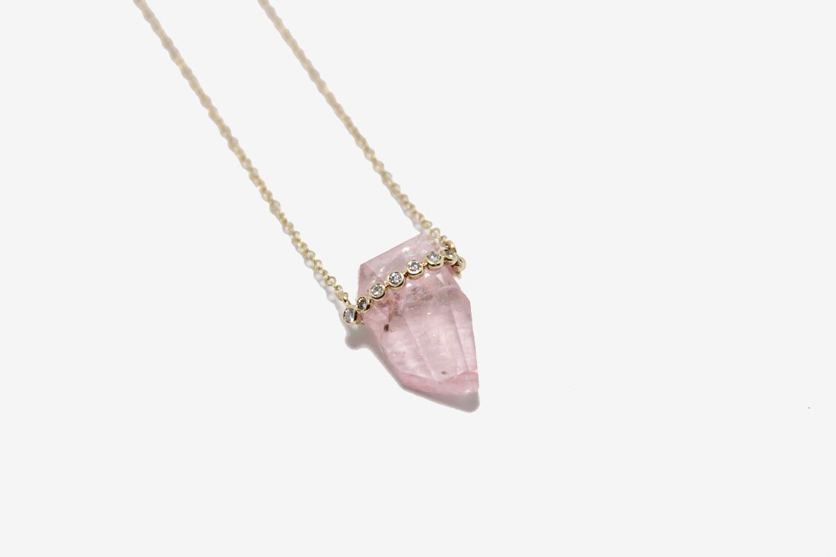 14k Gold Morganite Crystal Necklace