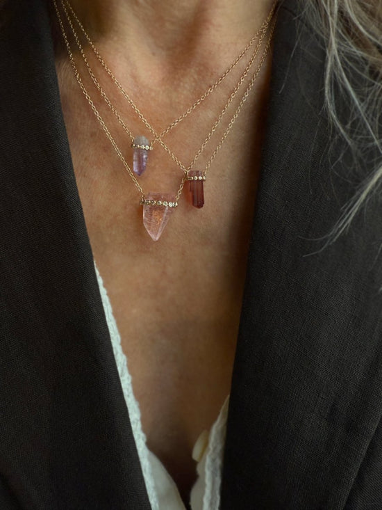 14k Gold Morganite Crystal Necklace