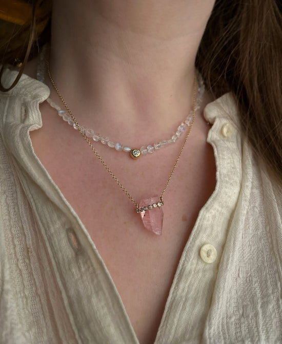 14k Gold Morganite Crystal Necklace