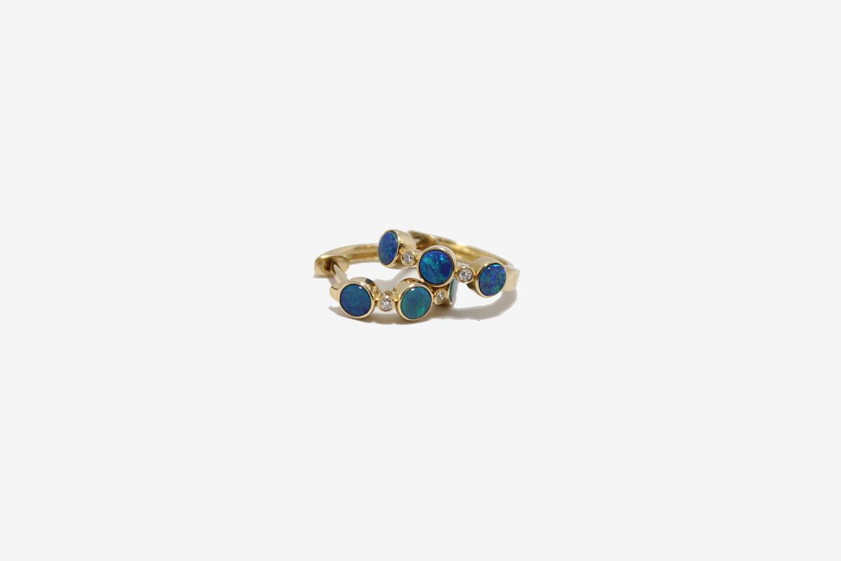 14k Gold Opal & Diamond Huggie Earrings