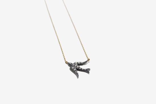 14k Gold & Oxidized Silver Diamond Swallow Necklace