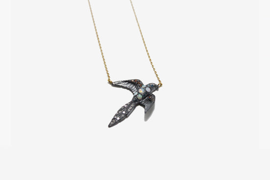 14k Opal & Diamond Swallow Necklace