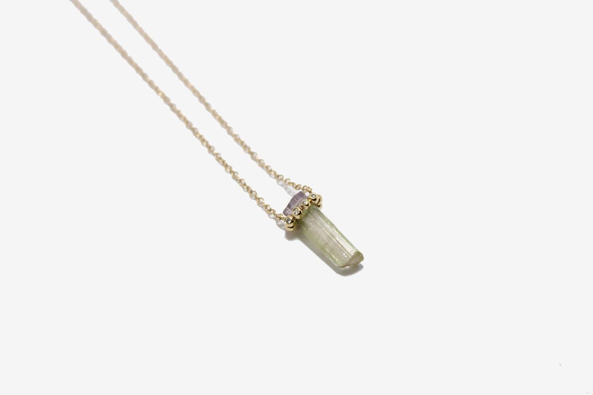 14k Gold Pale Tourmaline Crystal Necklace
