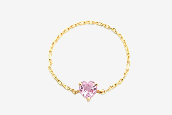 14k Gold Pink Sapphire Heart Chain Ring