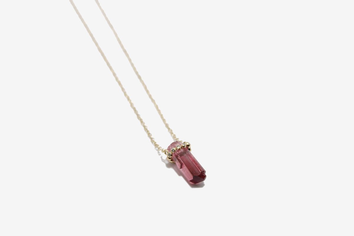 14k Gold Pink Tourmaline Crystal Necklace