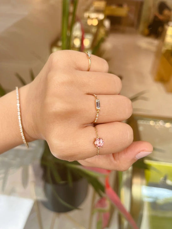 14k Gold Pink Tourmaline Hexagon Chain Ring